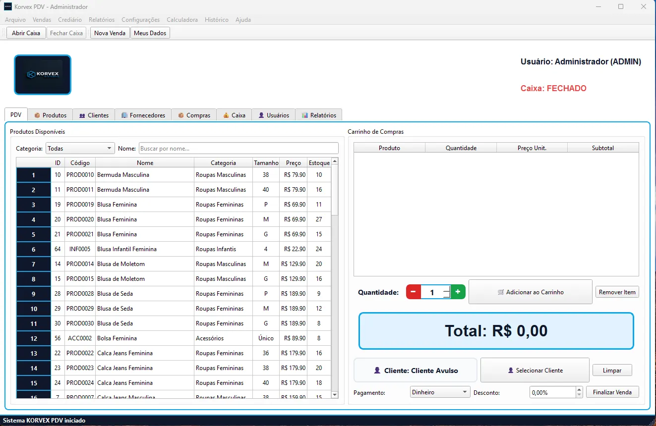 Interface principal Korvex